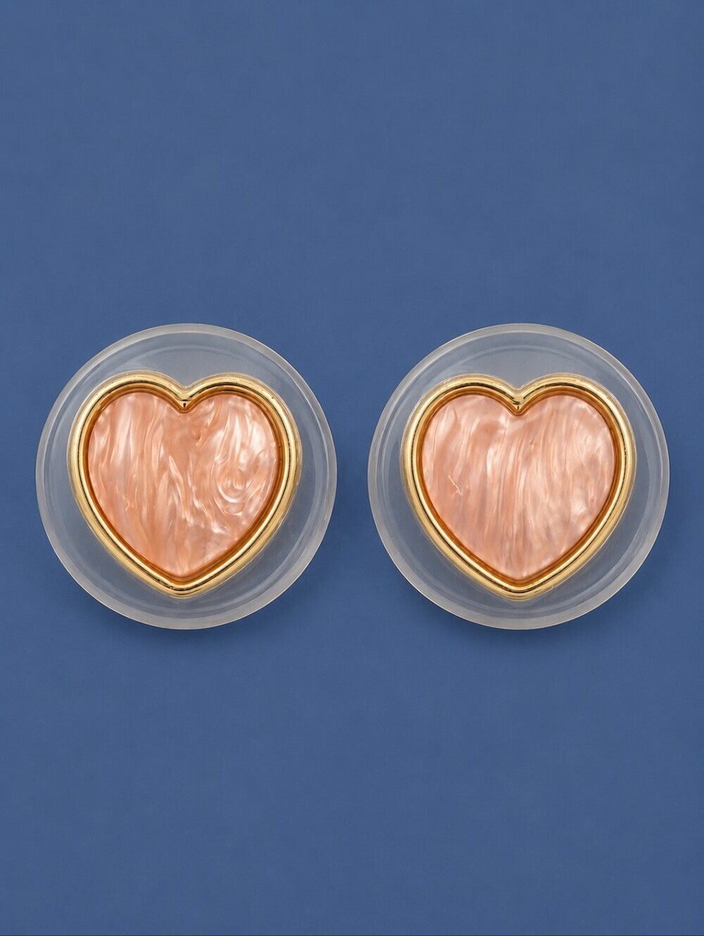 Vtg 1980s Statement Round Acrylic Pastel Marbled Pink Heart Post Earrings